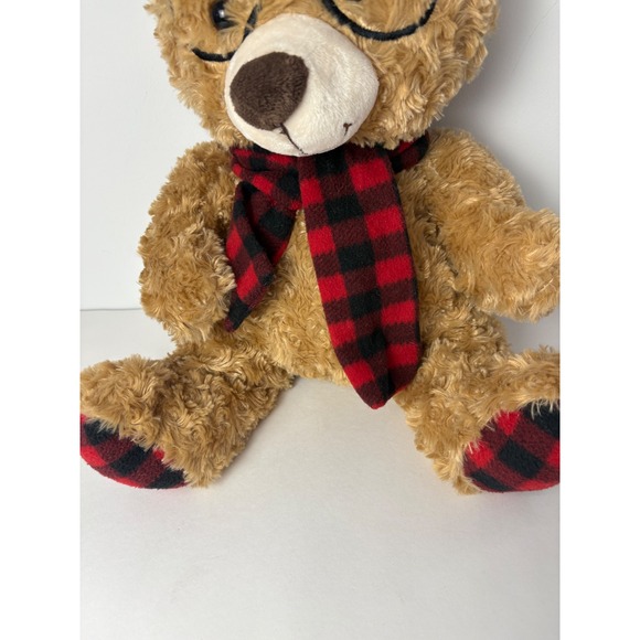 Holiday Home Tyler Bear Plush Embroidered Glasses Scarf Classic Buffalo Plaid - Picture 3 of 10